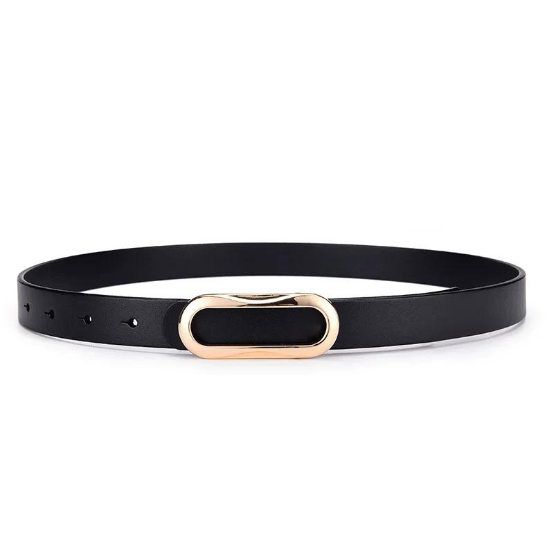 Women's Genuine Leather Black Belt - Casual, Simple, Versatile Accessory for Waist and Jeans, Thin Design for Suit Pants