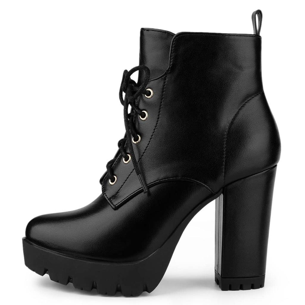 Allegra K Lace-Up Platform Boots with Thick Heels for Women, Perfect for Winter, Parties, and Halloween, Black, Size 24.5cm