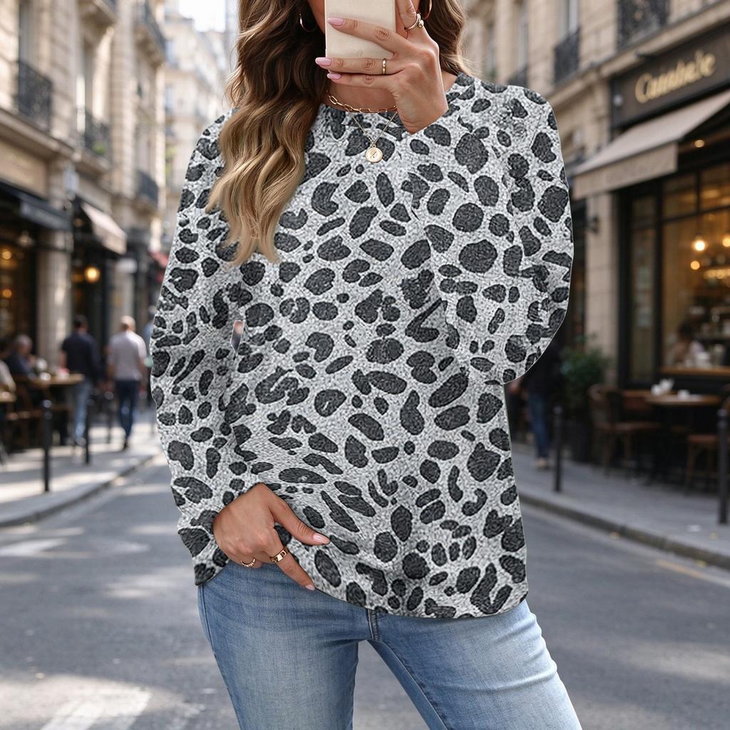 Women's Leopard Print Top, Versatile Casual Fall Winter Blouse for Everyday Wear