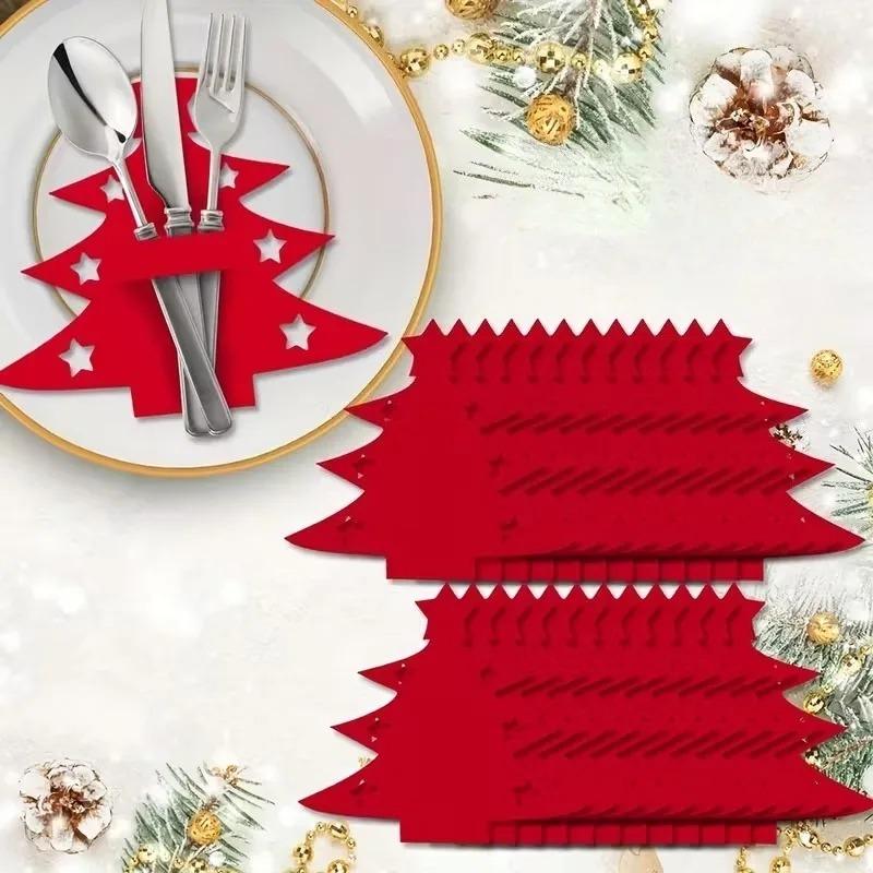 Felt Knife Fork Holder Christmas TablewarePouch Christmas Tree SpoonFork CutlerBag for Holiday Dining Table MatsCoasters Decor