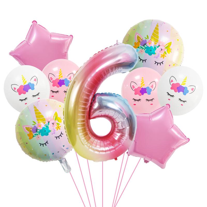 Unicorn Theme Gradient Number Balloon Set - 40-Inch Foil Birthday Decorations