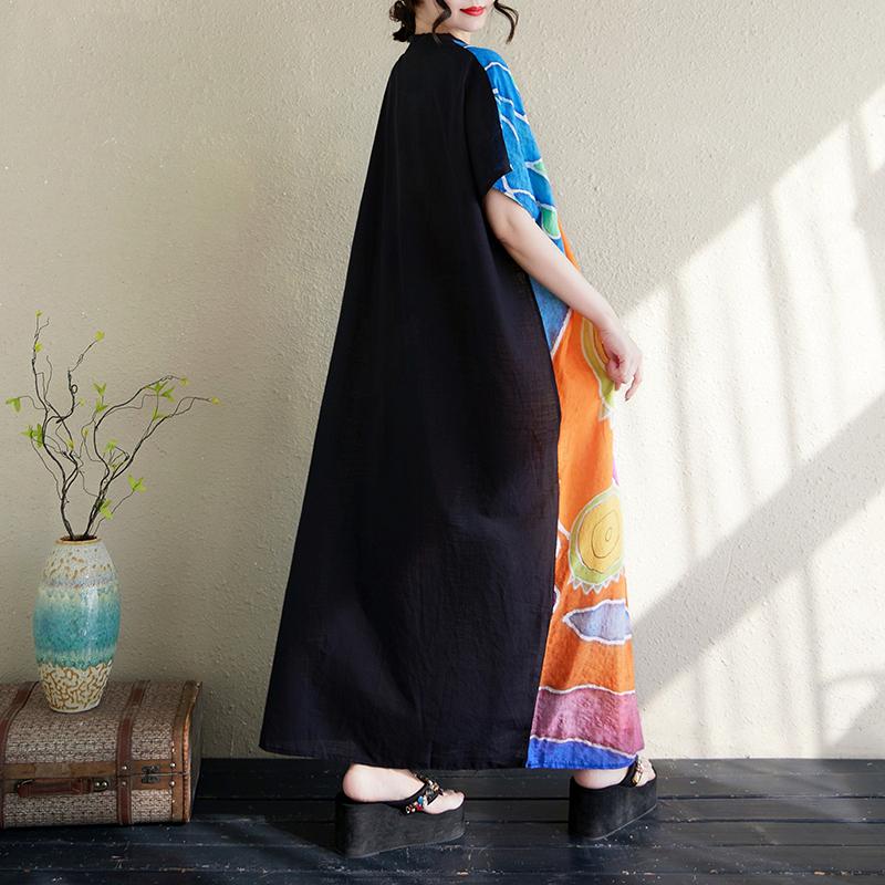 DIMANAF 2025 Summer Women Plus Size Dress Loose Printing Dress Pocket Elegant Basic Vintage Casual Maxi Dress