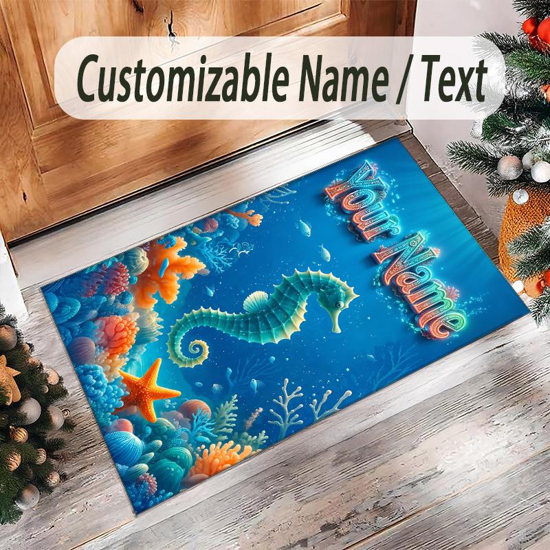 Mermaid Underwater Theme Crystal Velvet Rug Personalized Custom Name Text Soft Floor Mat Home Decor