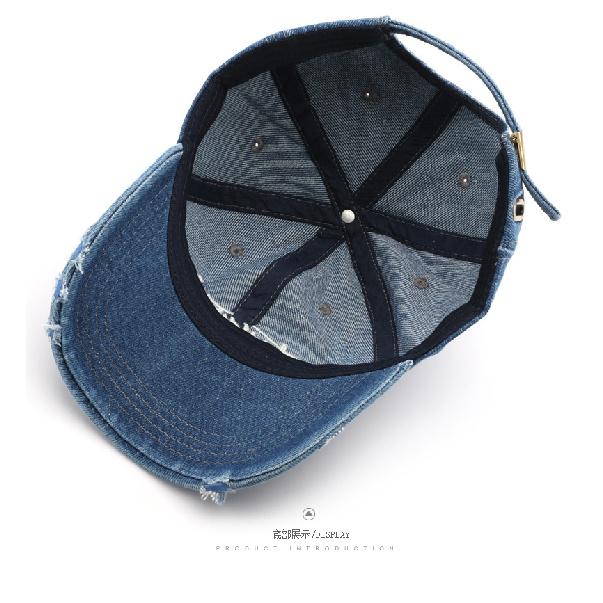 Retro washed denim baseball cap with letter embroidery, suitable for outdoor activities, travel, and sun protection