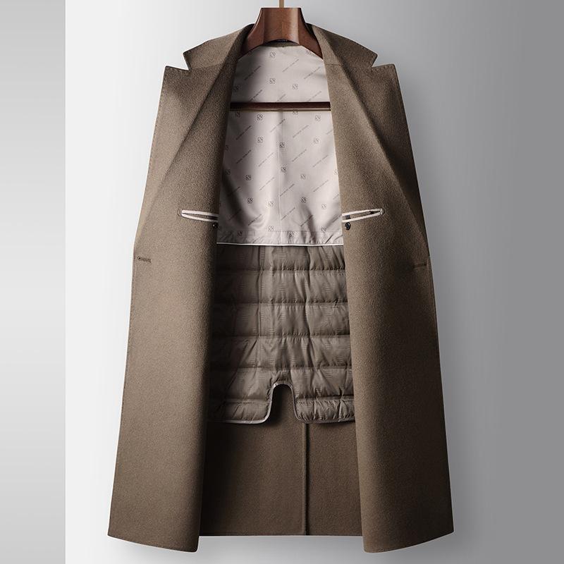 Autumn and Winter Unloading White Goose Down Liner Youth High Luxury Business Double-sided Tweed Trench Coat