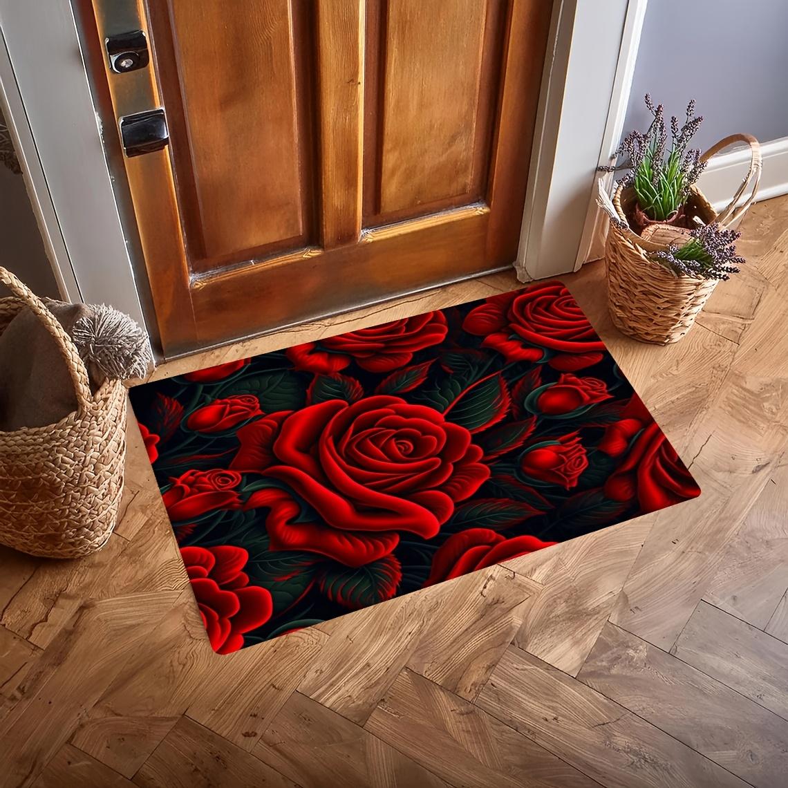 

1pc Red Black Rose Pattern Carpet | Non-Slip Flannel Carpet Mat For Bedroom, Kitchen, Living Room, Dining Room | Available In Multiple Sizes 40cm x 60cm