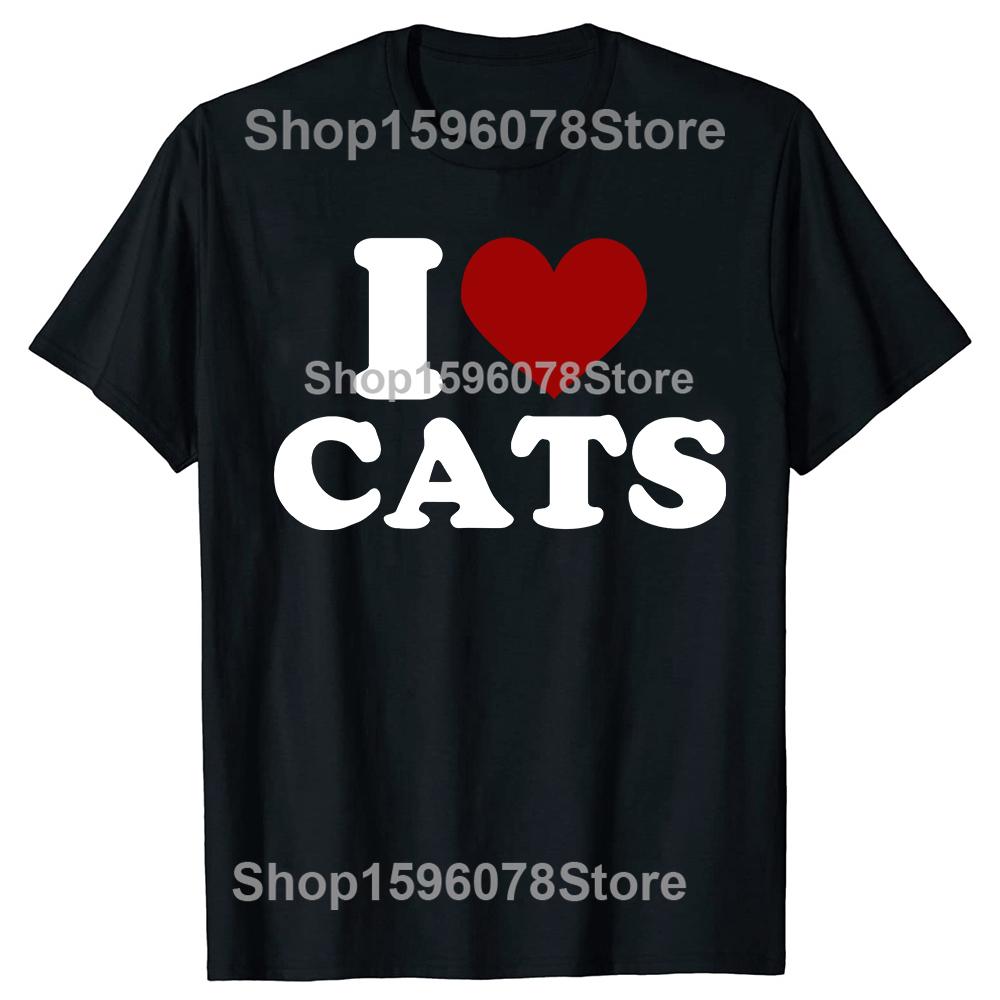 Ich liebe Katzen Ich liebe Katzen 100% Baumwoll-T-Shirts Herren Damenmode Print T-Shirt Locker Übergroß Streetwear Hip Hop Unisex T-Shirt