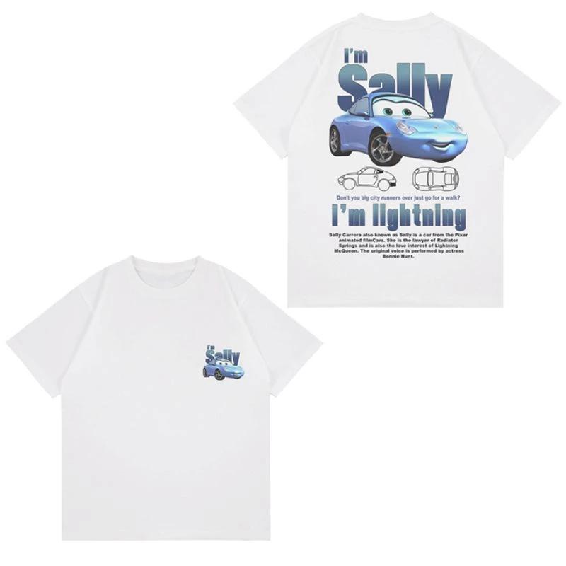 Summer New Lightning Mcqueen and Sally Car Print Men Women T-shirt Sally and Mcqueen Cotton Short Sleeve Tees Casual Couple Tops
