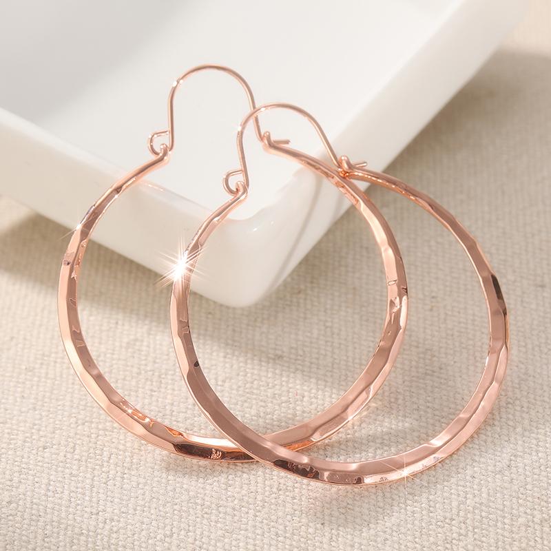 Concise Hand Hammered Pattern Large Round Hoop Earrings for Women Exquiaite Party Vocation Earrings Jewelry Accessories