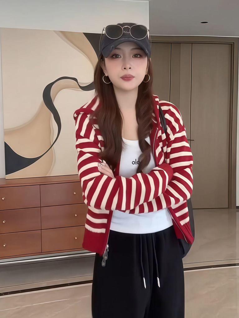 Korean-Style Striped Hooded Cardigan Sweater - 2025 New Casual Wear