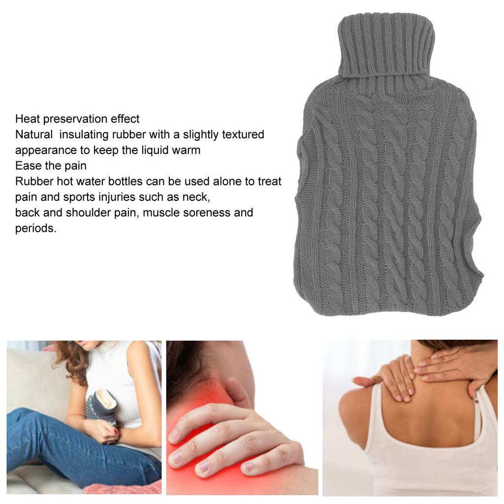 Hot Water Bag Rubber Explosionproof Water Injected Hand Warming Bag with Knit Hand Insert Cover Large