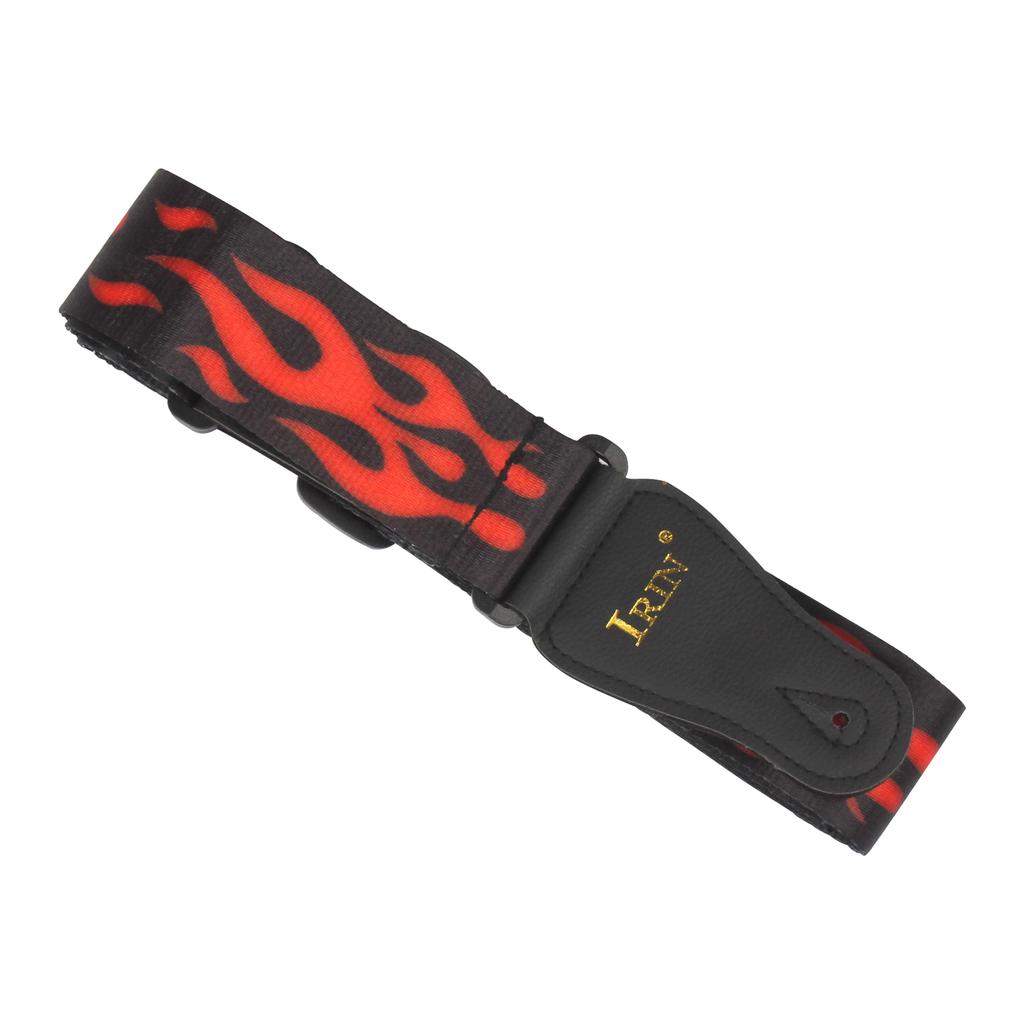 Adjustable Guitar Strap Red Flame Pattern with Leather Ends for Guitar Bass