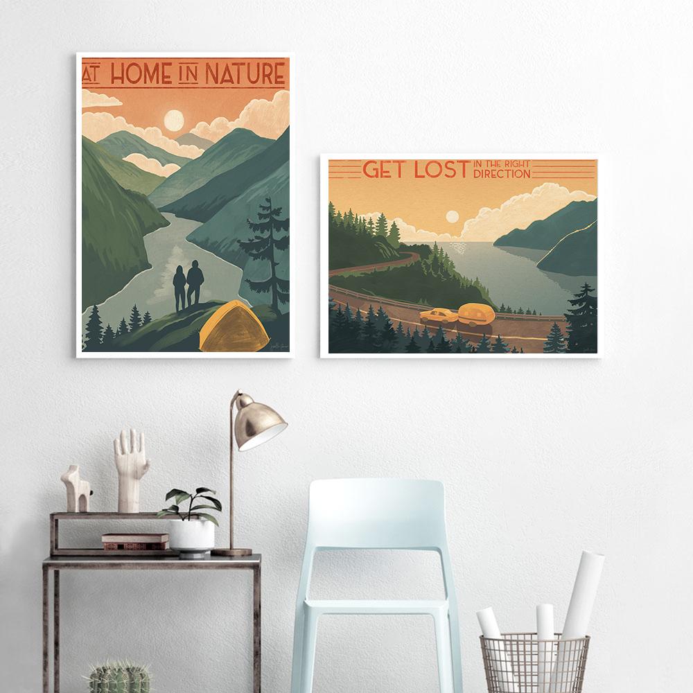 Stampa Strada Forestale Viaggio in Montagna Poster di Viaggio Paesaggio Tramonto Parete Marina Arte Pittura su Tela Immagini per Soggiorno Decorazioni per la Casa Senza Cornice