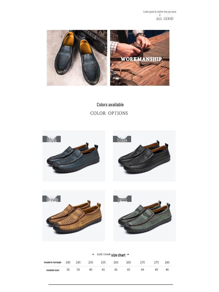 2025 Wiosna/Lato Męskie Ręcznie Robione Casualowe Mokasyny Plus Size z Wydrążonym Wzorem i Antypoślizgową Podeszwą