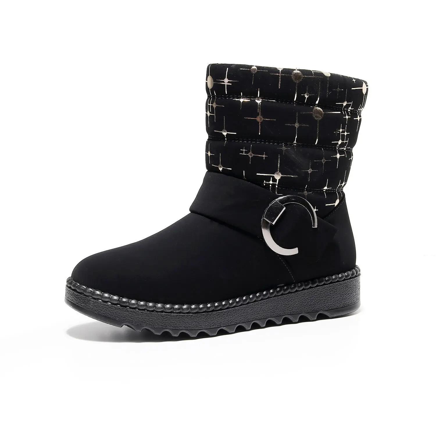 

Женские туфли на платформе с полувысокой подошвой и круглым носком, черные, женские зимние сапоги, дизайнерские роскошные сапоги из искусственной кожи, элегантные и модные 39 42