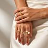 Stainless Steel Adjustable Ring for Women, 18K Gold Plated Emerald Zircon Open Cuff Band Waterproof Tarnish Free Jewelry