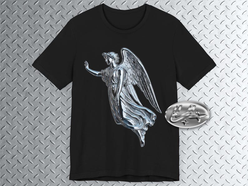 Angel Graphic kids T-Shirt, Angel Shirt, Y2k Art Tee, Metallic Art Shirt, 2000s Aesthetic, Christian Art, Angel Tee 110