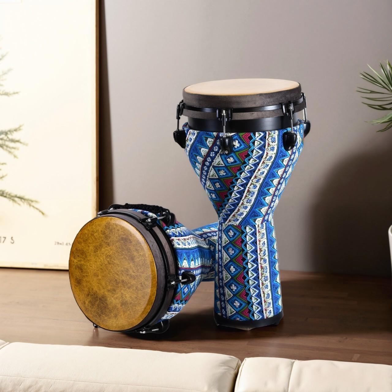 

Lightweight 10 -12 African Hand Drum with Mechanical Tuning, Perfect for Performances, Teaching, and Customizable Playing. 10-inch Fabric Lightweight Mechanical Tuning