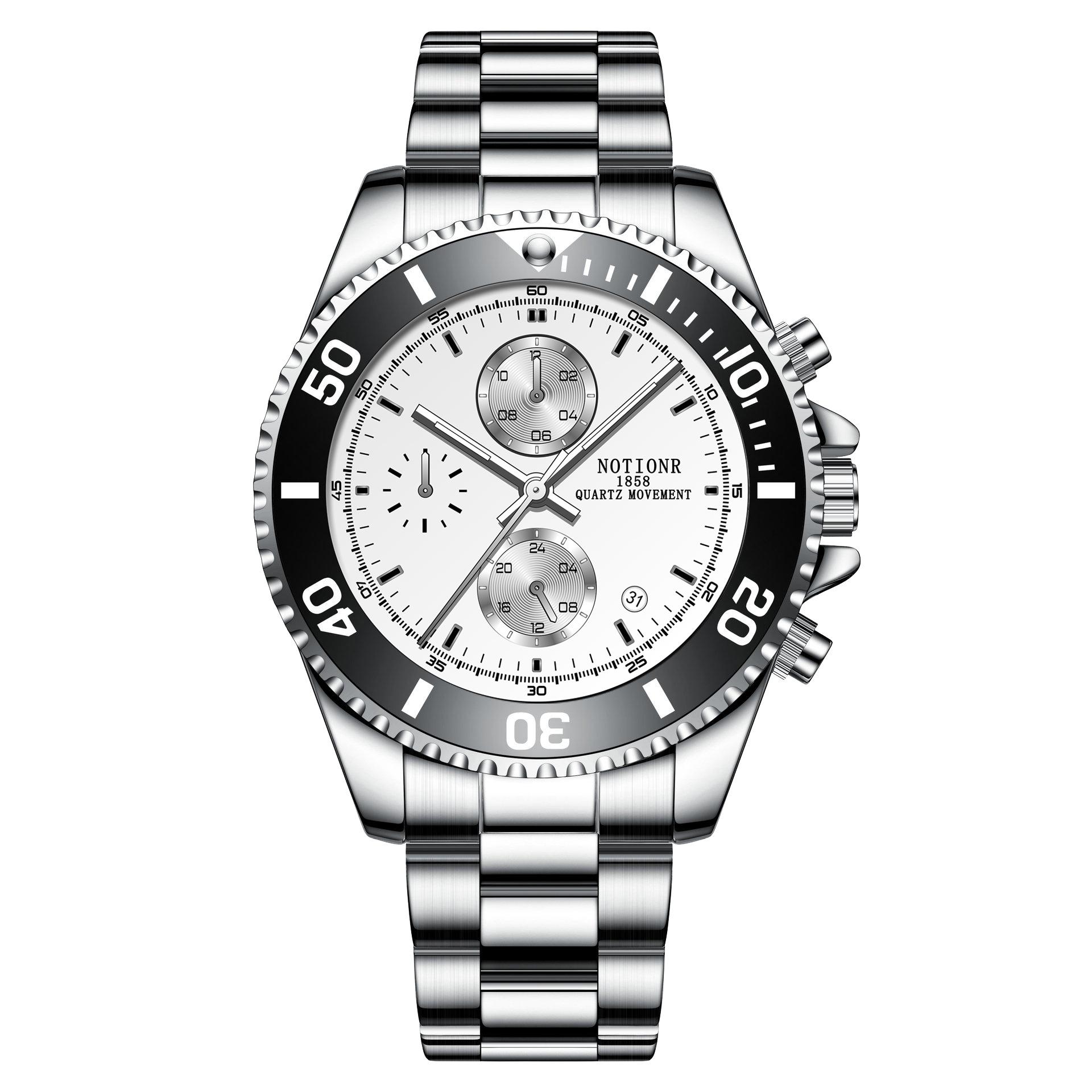 

Мода Діловий Чоловічий Годинник Мілітарі Чоловічий Годинник Багатоциферблатний Чоловічий Годинник Кварцовий Годинник Годинник з нержавіючої сталі срібний/білий