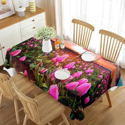 Nappe Tulipe 3D Motif Fleur Rose Plante Housse de Table Rectangulaire pour Cuisine Salon Salle à Manger Décoration Pique-nique Maison