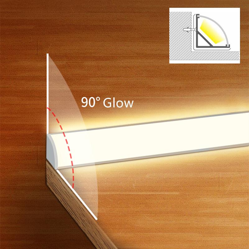 0.5m V-Shape LED Aluminum Profile Cabinet Corner Mounted 90 Degree Glow Hard Bar Lamp Channel Milky/Black Cover Strip Lights