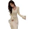 French High-End Slim V-Neck Long Dress: Autumn/Winter Trend for Women