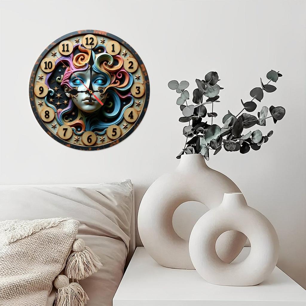 25x25cm Wood Wall Clock with a Hanging Hook for Keys or Jewelry