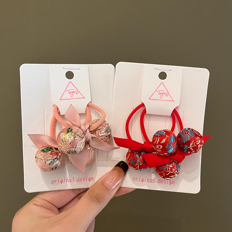 Chinese New Year Red Embroidery Hair Tie for Girls
