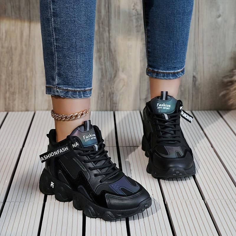 Women's Thick Sole Non-slip Thermal Waterproof Colorblock Lace-up Chunky Sneakers