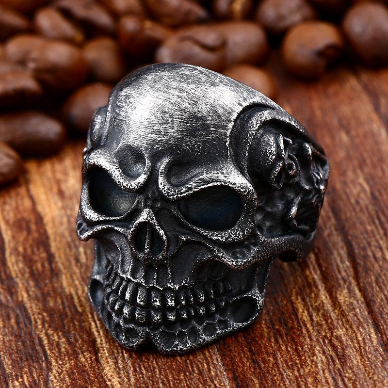 Beier new store 316L Stainless Steel ring top quality Big Tripple Skull Ring Punk Biker jewelry