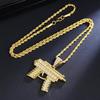 2026 Diamond-Inlaid Submachine Gun Pendant Necklace with European & American Style, Stainless Steel Twist Sweater Chain