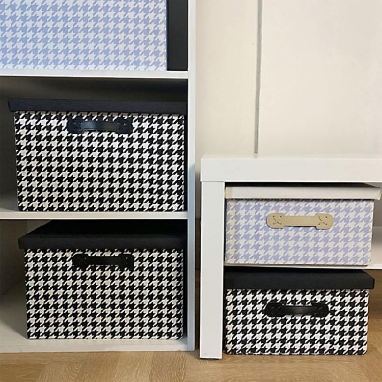 Stylish Houndstooth Pattern Foldable Storage Container Fabric Foldable Box for Space Organization In Vehicle Homes