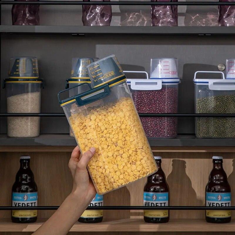 1.5/2L Waterproof Pet Food Storage Tank with Measuring Cup Sealed Container Leakproof Portable Buckets Dog Cat Feeder Dispenser