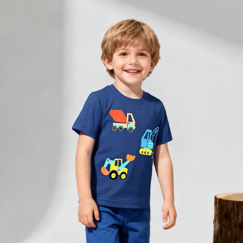 Summer Boys' Short-Sleeved Cartoon Print T-Shirt Children's Crew Neck Knitted Cotton T-Shirt