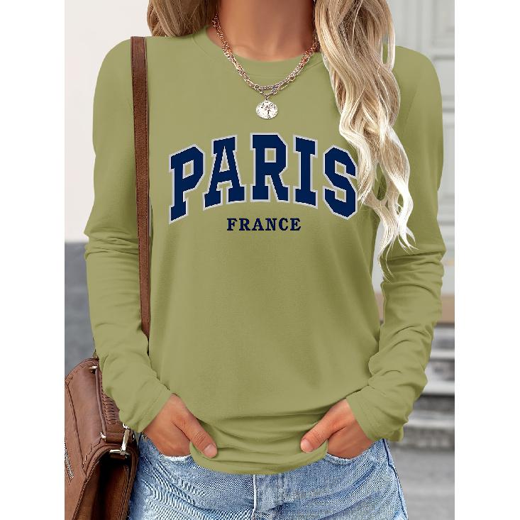 Paris France Print Long Sleeve Women Fall Tops Comfort Breathable Daily Leisure Sport Casual Shirts
