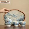 Blue And White Landscape Handmade Ceramic Sancai Tea Set Complete Set Zen Tea Ceremony Set Teapot And Tea Cup Set Tea Services