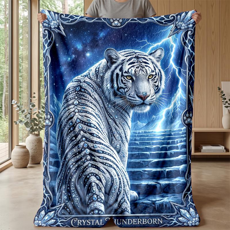 Cosmic Tiger Journey Blanket Personalized Name Flannel Blanket Soft Cozy Plush Throw for Sofa Bed Lightweight Home Decor
