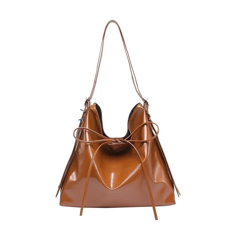 PU Bow 2026 High Quality Tote Bag Buckle Solid Color Fashi Women's Handbag High Appearance Soft Simple Versatile Shoulder Bag