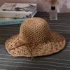 Women's Summer Handmade Crochet Straw Hat with Floral Pattern, Wide Brim Sun Hat, Hollowed-out, Foldable, Sun Protection Beach Fisherman Hat