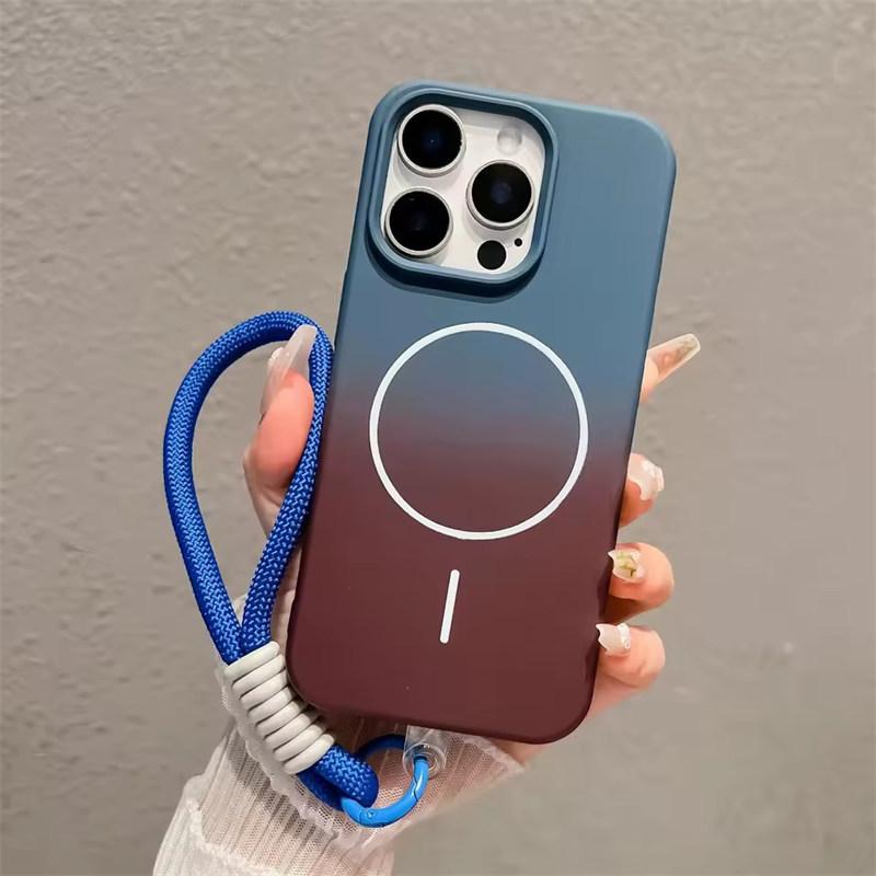 

Мягкий Жидкий Силиконовый Градиентный Цветной Магнитный Чехол Magsafe для 16 15 14 13 12 11 Pro Max Plus Противоударный Чехол со Шнурком iPhone 17 Pro темно-синий