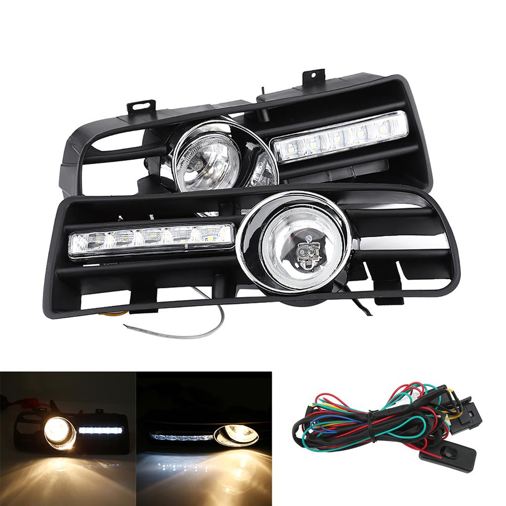 2 Pcs Fog Light Vent Cover, H3 Fog Lights Grilles With LED DRL Lamp for 1997‑2006 TDI MK4