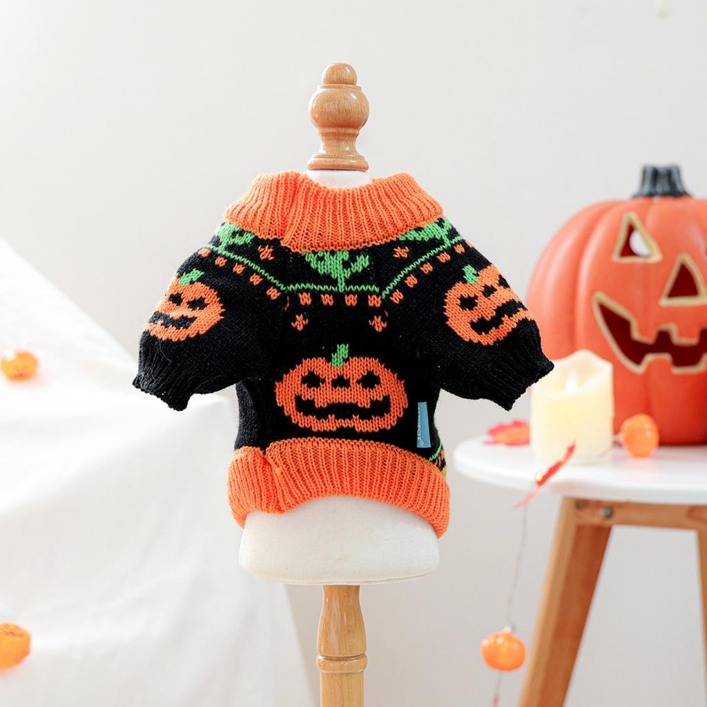 Halloween Theme Pet Sweater For Small Dog and Cats With Elastic Neck Warm Winter Knitwear Outfit Festival Cerebration