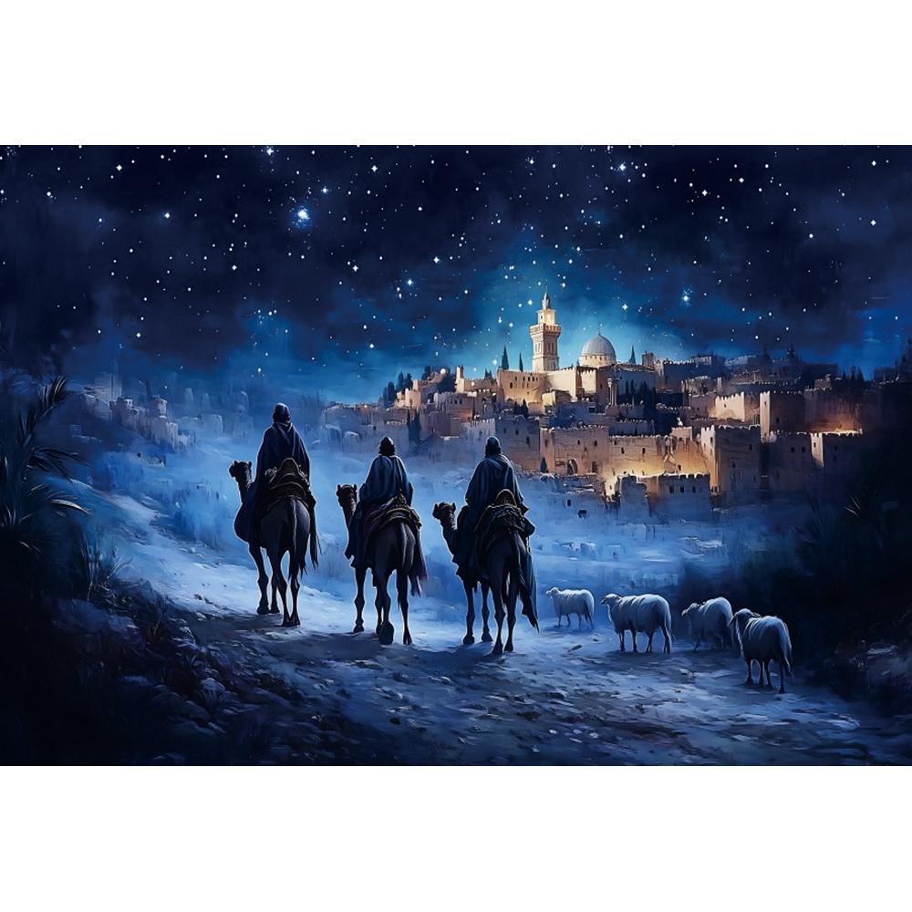 Christmas Birth of Jesus Backdrops Gothic Architecture Holy Night Camel Pilgrimage Christ Nativity Scene Photo Background Studio