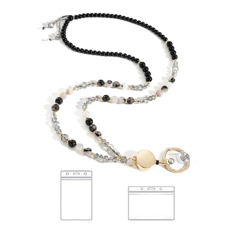 

Натуральный камень, бусины, шнурок, ожерелье-шнурок для ключа и держателя бейджа, выдвижной шнурок для женщин, учителя чёрный