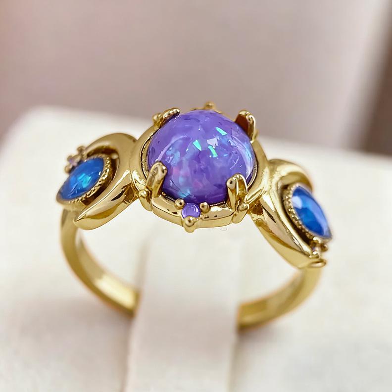 Guldpläterad Opal Dammåne-ring - Europeisk och Amerikansk Stil