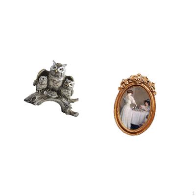 Owl Sculpture And Ornate Resin Picture Frame Tabletop Ornament for Living Room Office Bedroom