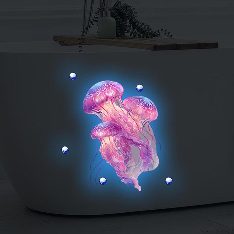 Glow-In-The-Dark Jellyfish Toilet Stickers Self-Adhesive Removable Luminous Decals Home Decor Stickers Car Stickers