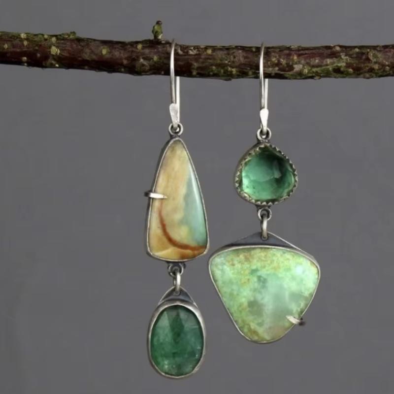 Retro Trendy Geometric Inlaid Zircon Pendant Earrings, Women's Personalized Ethnic Style Holiday Accessories