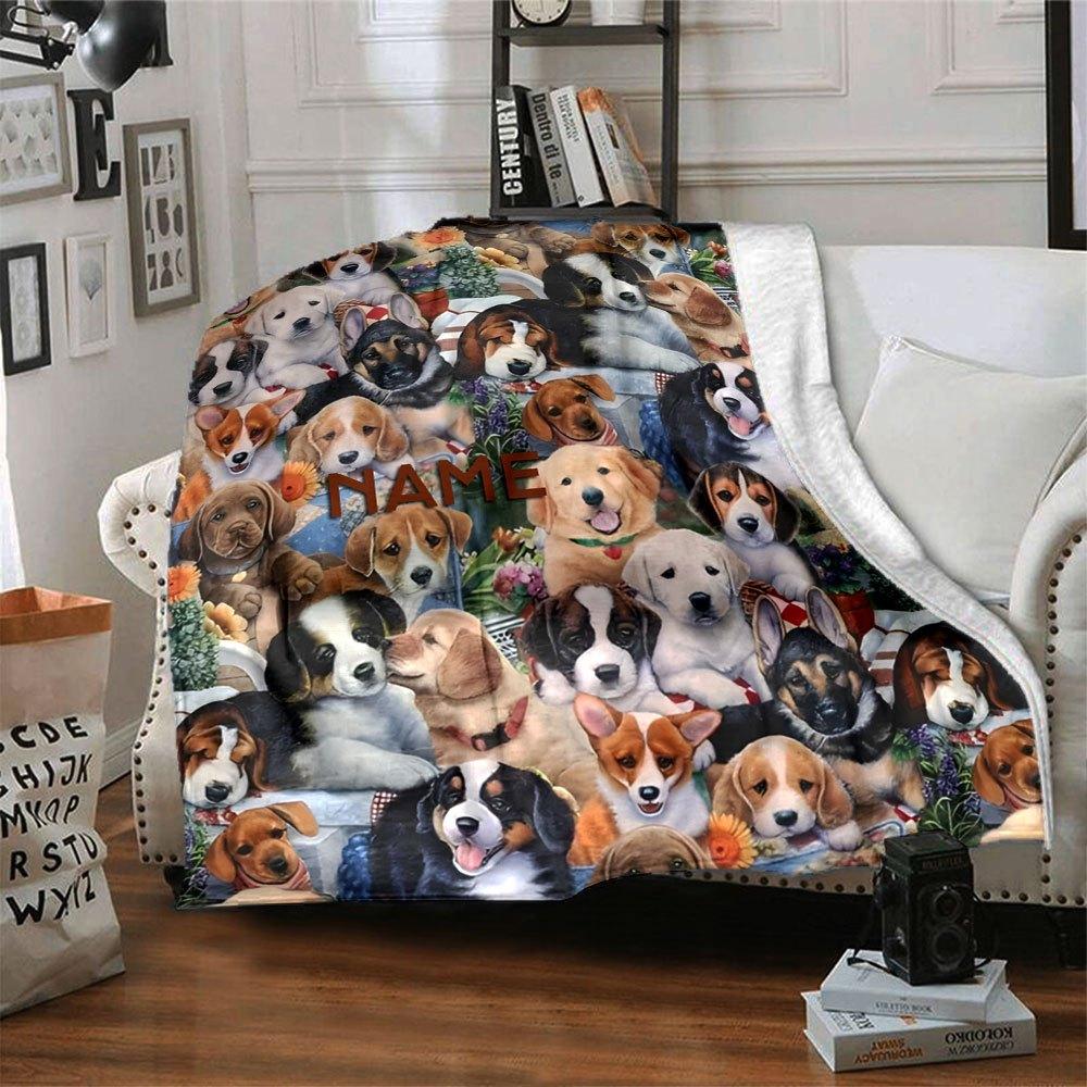 Adorable Puppy Pattern Home Customize Your Name Blankets Soft Cozy Lightweight Allseason Multiuse Throw Perfect For Picnic Sofa Office Bed Living Room