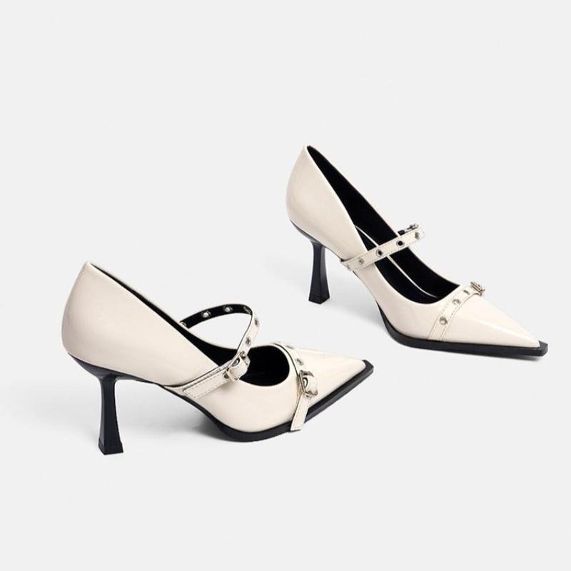 Fashion Women's Low-top Shoes 2025 Spring and Summer Fashion One-line Buckle Design Pointed Toe Sexy Style Shallow Mouth High Heels